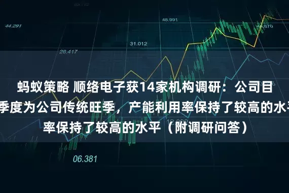 蚂蚁策略 顺络电子获14家机构调研：公司目前订单饱满，三季度为公司传统旺季，产能利用率保持了较高的水平（附调研问答）