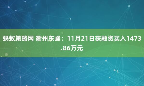 蚂蚁策略网 衢州东峰：11月21日获融资买入1473.86万元