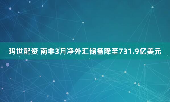 玛世配资 南非3月净外汇储备降至731.9亿美元